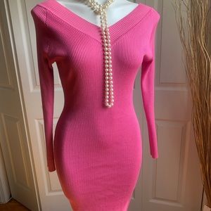 Like New Tomsware Pink Rib knit V-Neck Dress